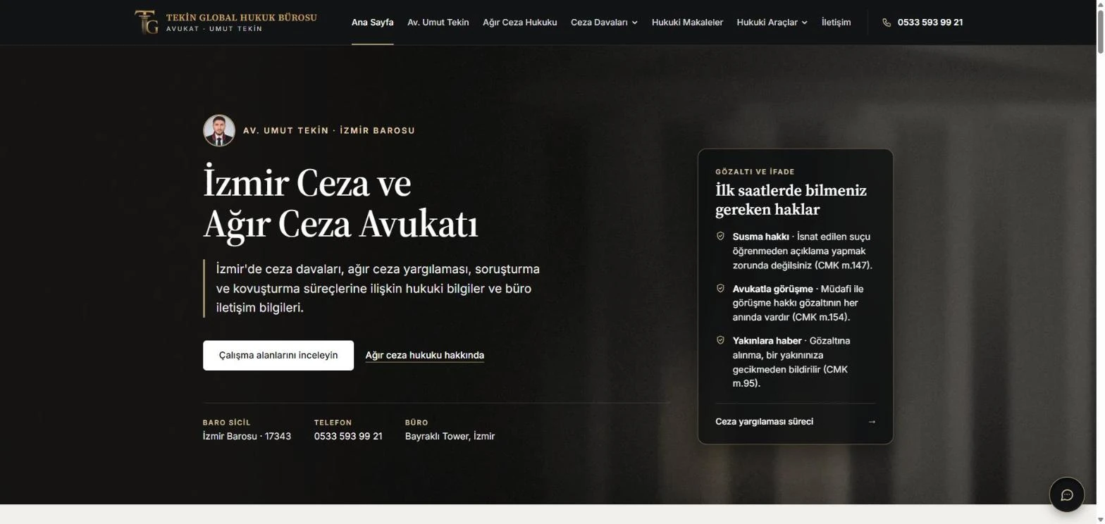 Av. Umut Tekin web sitesi ana sayfası