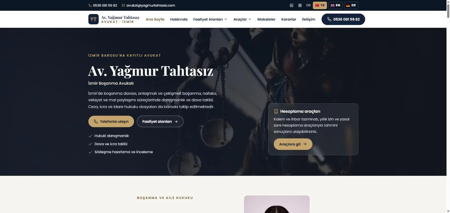 Av. Yağmur Tahtasız web sitesi ana sayfası